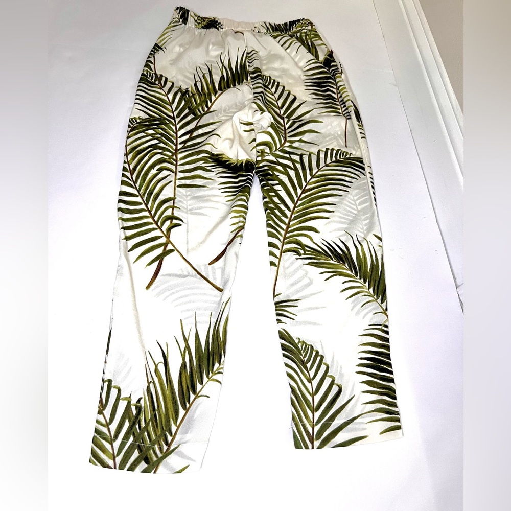 H&M Hawaiian Palm Tree Print Casual Pants - Semi See Thru White & Green Tropical - Picture 7 of 13